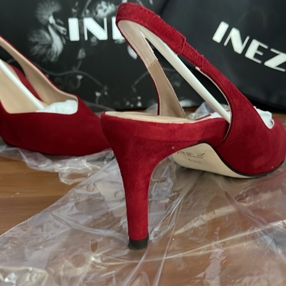 Inez Red Suede Monica  Slingback heels - Picture 2 of 7
